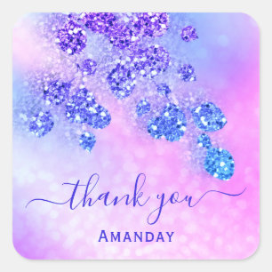 Danke Name Holografisch Rosa Braut Royal Blau Koba Quadratischer Aufkleber