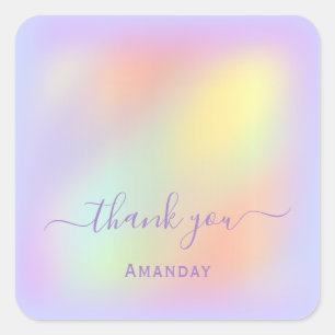 Danke Name Holografisches Make-up Lila Quadratischer Aufkleber