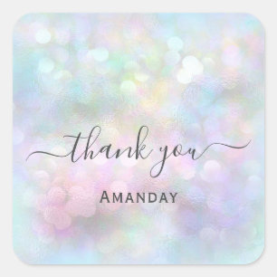 Danke Name Holograph Abstrakt Blue Pink Bridal Quadratischer Aufkleber