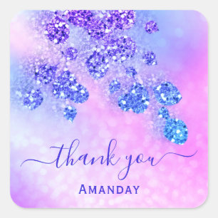 Danke Name Holograph Pink Bridal Royal Blue Cobalt Quadratischer Aufkleber