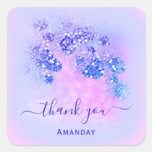 Danke Name Holograph Pink Bridal Royal Blue Floral Quadratischer Aufkleber