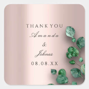 Danke Name Rose Blush Eucalyptus Green Wedding Quadratischer Aufkleber