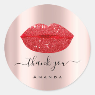 Danke Name Sweet16th Brautjungfer Rosa Rote Lippen Runder Aufkleber
