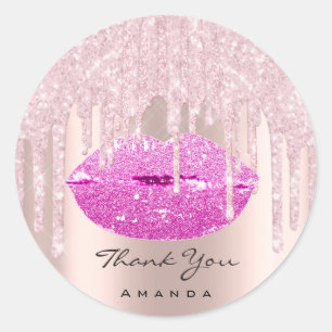 Danke Name Sweet16th Bridal Pink Tropfens Glam Lip Runder Aufkleber