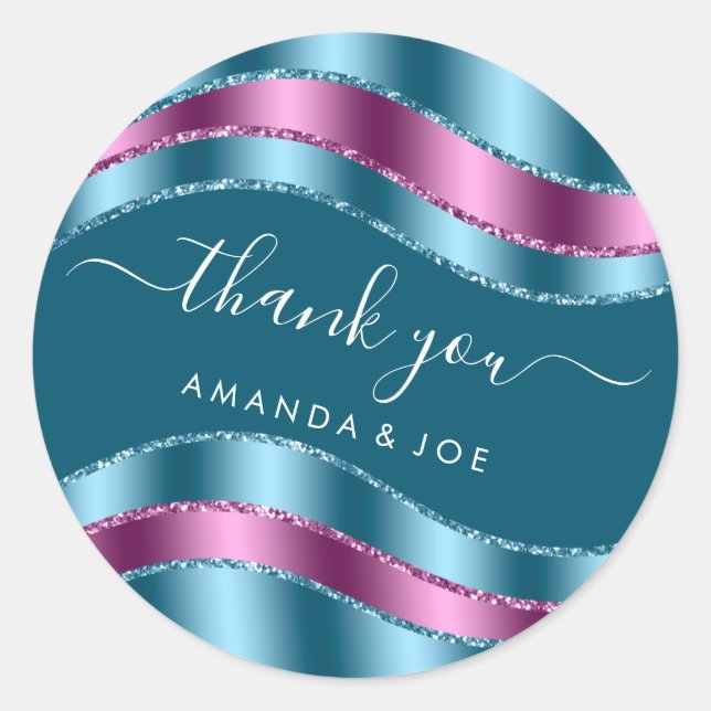 Danke Name Sweet 16. Brautparty Blue Aquamarine Ro Runder Aufkleber (Vorderseite)