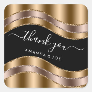 Danke Name Sweet 16. Brautparty Gold Schwarz Quadratischer Aufkleber