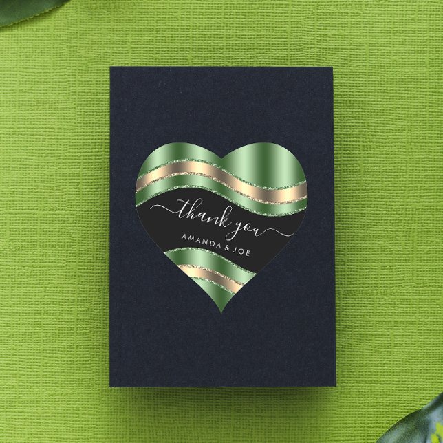 Danke Name Sweet 16. Bridal Black Gold Woodland Herz-Aufkleber (Thank Name Sweet 16th Bridal Black Gold Woodland Heart Sticker)