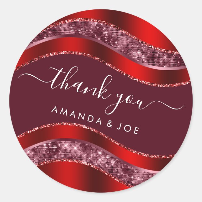 Danke Name Sweet 16. Bridal Burgundy Red Glitzer Runder Aufkleber (Vorderseite)