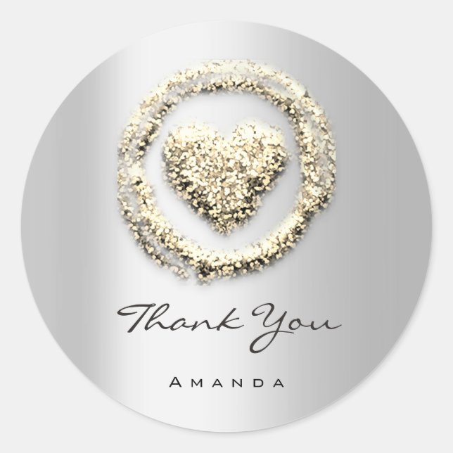 Danke Name Sweet 16. Rose Heart Gray Gold Runder Aufkleber (Vorderseite)