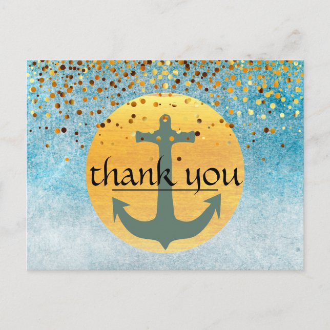 Danke Nautical Anchor Confetti Glitzer Moon Postkarte (Vorderseite)