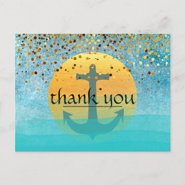 Danke Nautical Anchor Confetti Glitzer Moon Postkarte (Vorderseite)