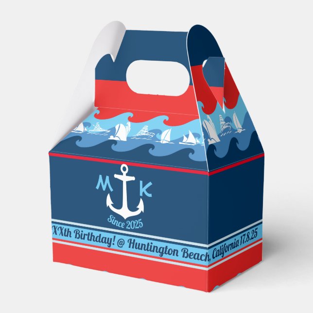 Danke Nautical Anchor Wave Boat Red White Blue Geschenkschachtel (Vorderseite)