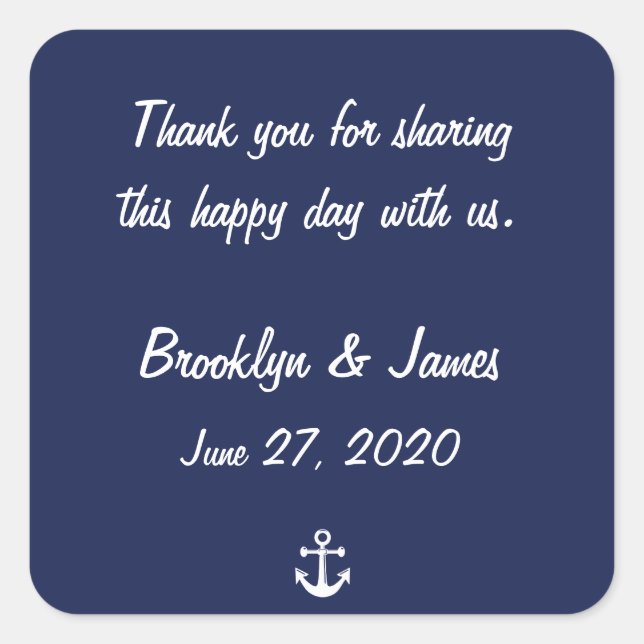 Danke Navy Blue Nautical Wedding Stickers (Vorderseite)