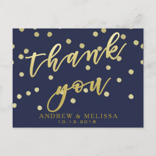 Danke   Navy- und Faux-Gold-Schrift-Postkarte Postkarte
