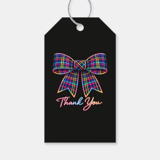 Danke Neon Tartan Bogen Schottland Helles Muster Geschenkanhänger (Vorderseite)