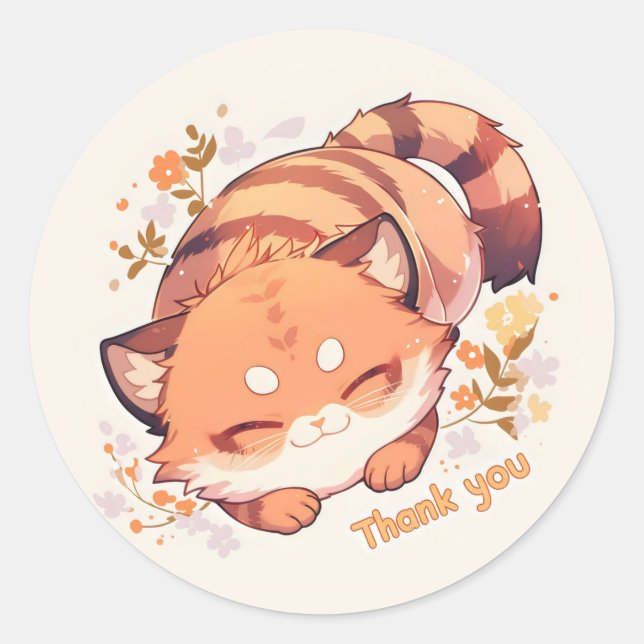 Danke Niedlich Cat Anime Runder Aufkleber (Vorderseite)