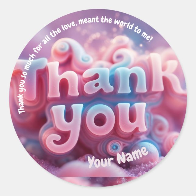 Danke | Niedlich-Rosa-3D-Fantasievorführung Runder Aufkleber (Vorderseite)