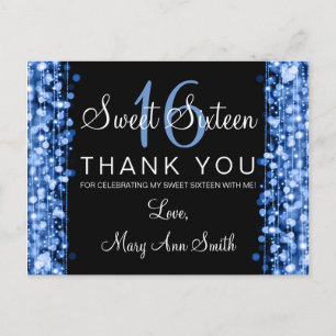 Danke Note Sweet 16 Party Glitzern Blue Postkarte