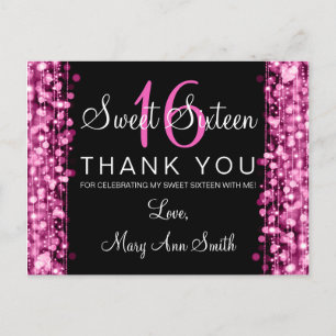 Danke Note Sweet 16 Party Glitzern Pink Postkarte