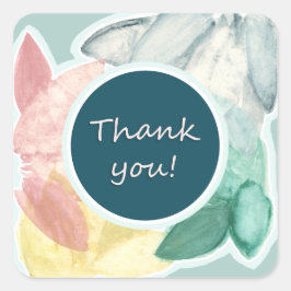 Danke, Pastel Tropical Blätter Quadratischer Aufkleber