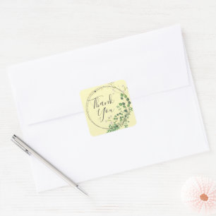 Danke Pastel Yellow Greenerity Wreath Quadratischer Aufkleber