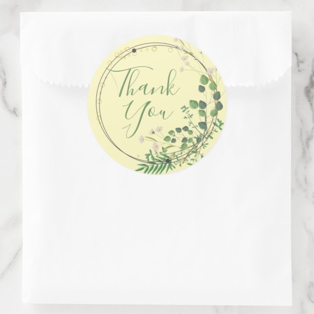 Danke Pastel Yellow Greenerity Wreath Runder Aufkleber (Tasche)
