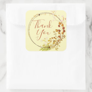 Danke Pastell Yellow Autumn Floral Wreath Quadratischer Aufkleber