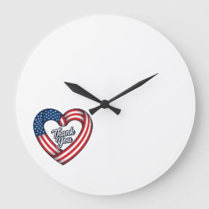 Danke Patriotenherz Vintage-Vektordesign_1 Große Wanduhr