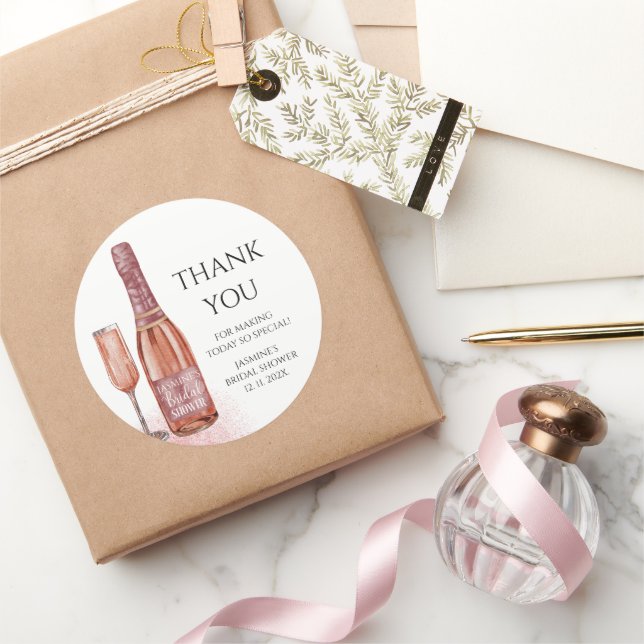 Danke Petals & Prosecco Brautparty Runder Aufkleber (Schenken)