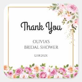 Danke Petals und Prosecco Brautparty Quadratischer Aufkleber