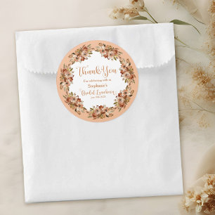Danke Pfirsich-Blumenkranz Braut-Luncheon Runder Aufkleber