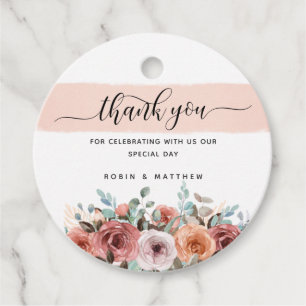 Danke, Pfirsich, Blush, Minzflora, Hochzeit Geschenkanhänger