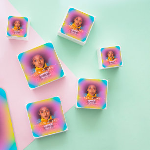 Danke Photo Blau Pink Holograf Geburtstagsgeschenk Quadratischer Aufkleber