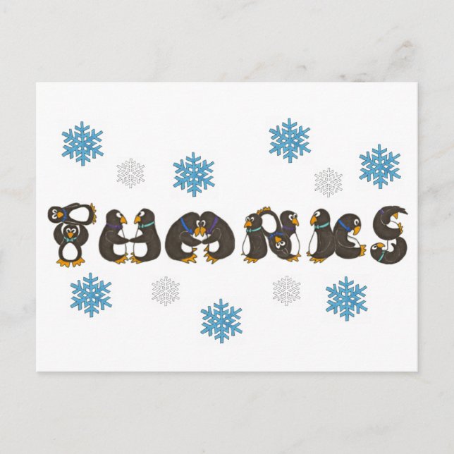 Danke Pinguin Winter Snowflake Holiday Postkarte (Vorderseite)