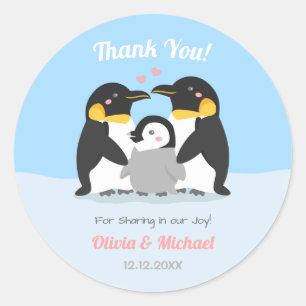 Danke Pinguinfamilie Baby Shower Dekoration Runder Aufkleber