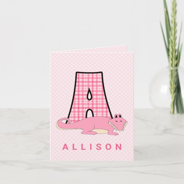 Danke Pink Alligator Monogram A für die Kinder (Vorderseite)