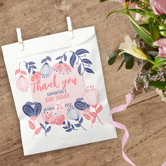 Danke Pink Blue Flowers Botanical Baby Dusche Geschenktütchen (Von Creator hochgeladen)