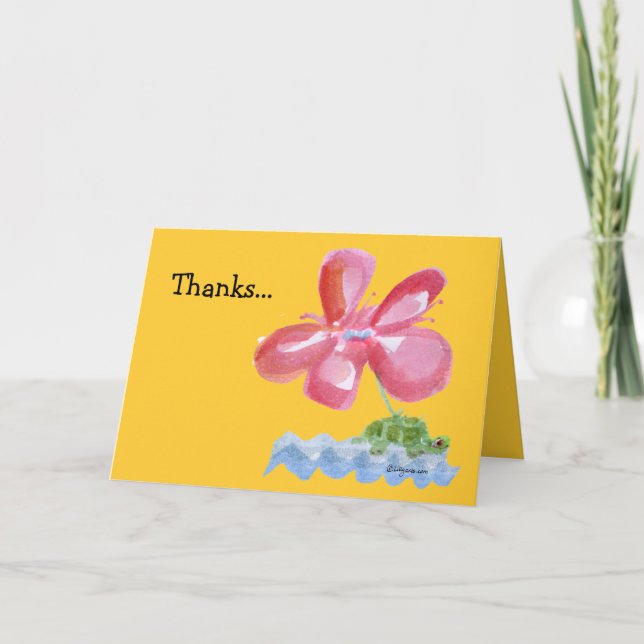 Danke Pink Blume Turtle Watercolor Card (Vorderseite)