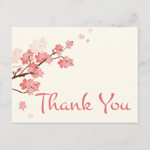 Danke Pink Cherry Blossom Floral Postcard Postkarte