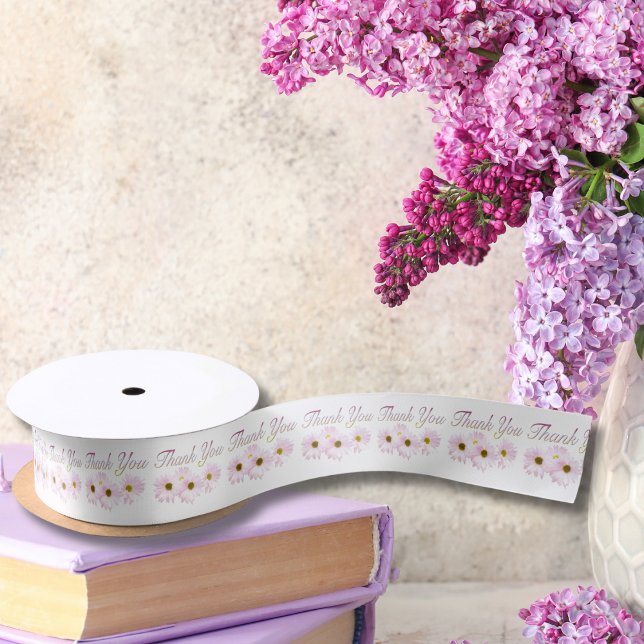 Danke Pink Daises Ribbon Satinband (Von Creator hochgeladen)