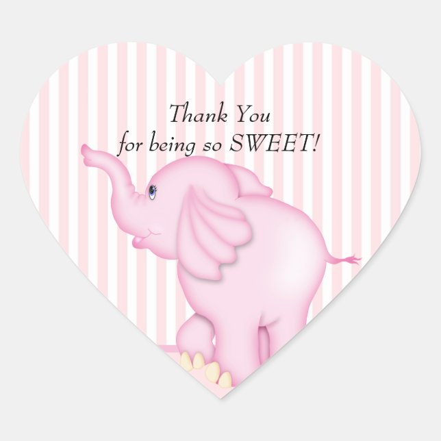 Danke Pink Elephant Baby Shower Heart Aufkleber (Vorderseite)