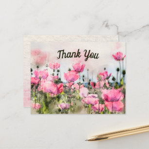 Danke Pink Floral Watercolor Postkarte