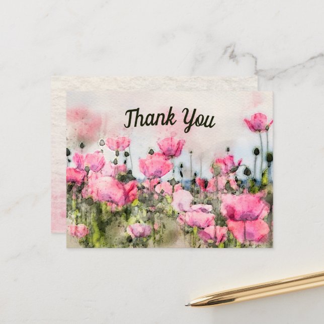 Danke Pink Floral Watercolor Postkarte (Vorderseite/Rückseite Beispiel)