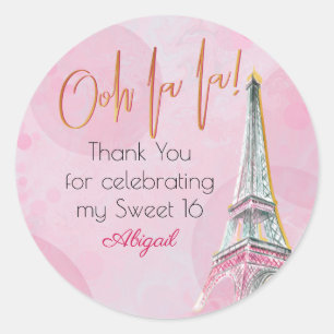 Danke Pink Gold Paris Eiffelturm Sweet 16 Runder Aufkleber