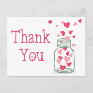 Danke Pink Hearts Vintag Mason Jar Liebe Postkarte