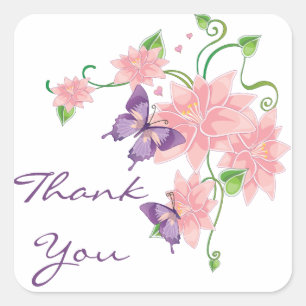 Danke Pink Lilies Floral Butterfly Stickers