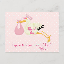 Danke Pink Polka Dots mit Stork Postkarte