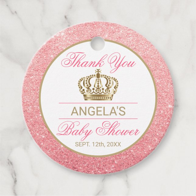Danke Pink Princess Gold Crown Baby Dusche Geschenkanhänger (Vorderseite)
