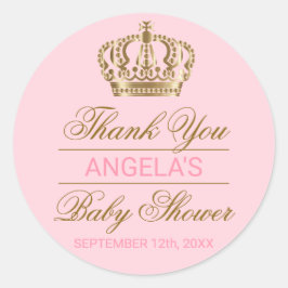 Danke Pink Princess Gold Crown Baby Dusche Runder Aufkleber