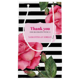 Danke Pink Rose Wasserfarbe Schwarz-weiße Streifen Kleine Geschenktüte